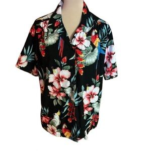 Vtg 90s floral n parrots Hawaiian Shirt